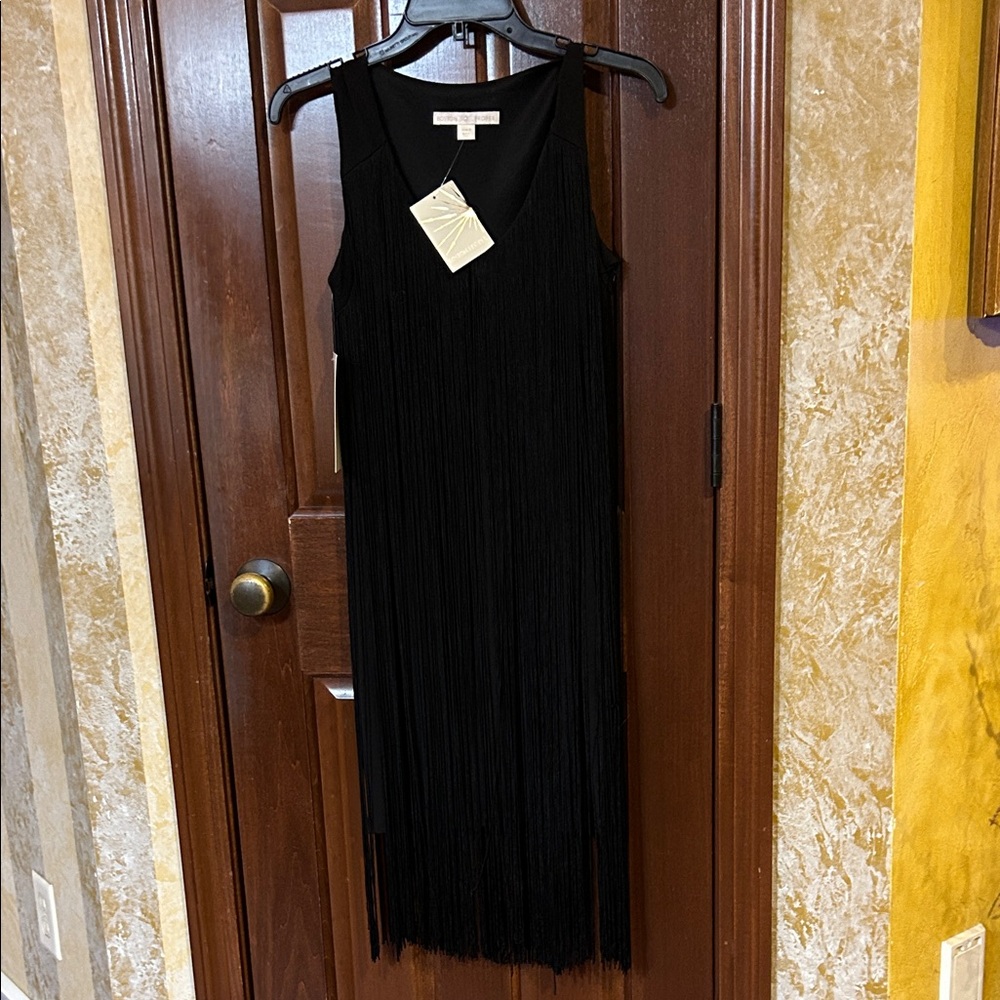 Boston Proper Black Fringe Midi Dress